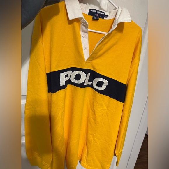 Vintage Ralph Lauren Polo Sport 90s Spellout Yellow Rugby Shirt - Picture 1 of 4